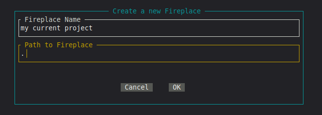 A screenshot of the initial fireplace creation dialog